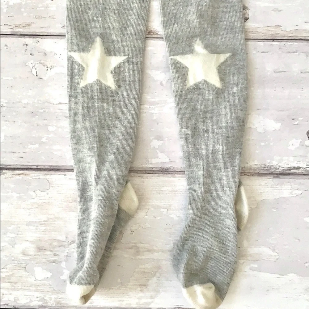 Gymboree Gray Knit Tights Size 12-24m White Star Knees Baby Toddler 12m 18m 24m